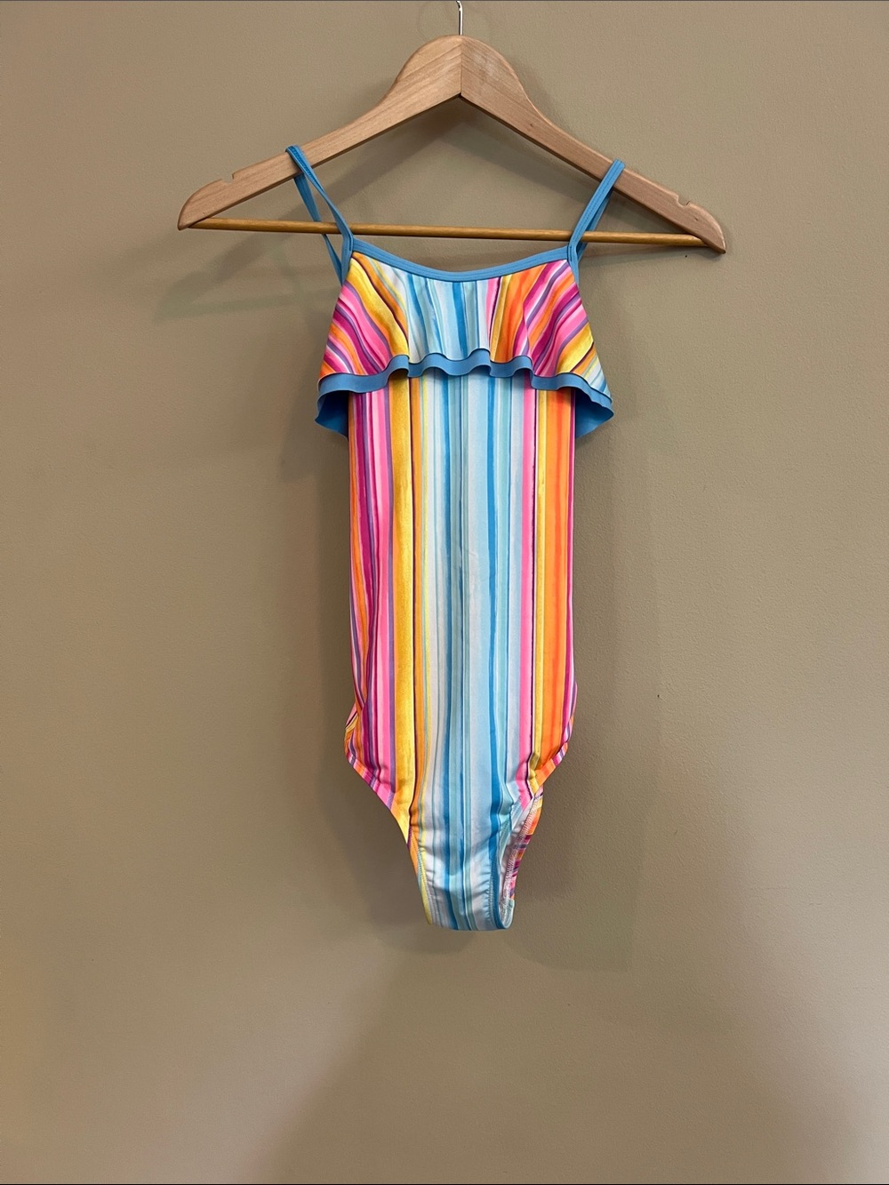 Lands' End Girls' Multicolor Stripe Ruffle One-Piece Swimsuit
